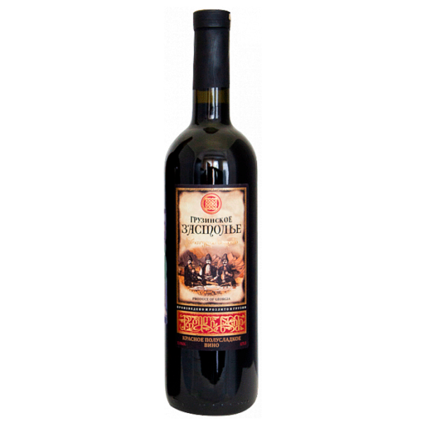 Вино Грузинское Застолье красное полусладкое 0.75 л