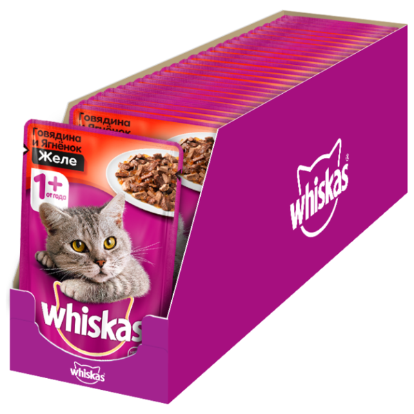 Корм для кошек Whiskas с ягненком, с говядиной (кусочки в желе)