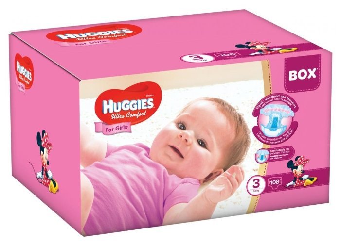 Huggies подгузники Ultra Comfort для девочек 3 (5-9 кг) 108 шт.