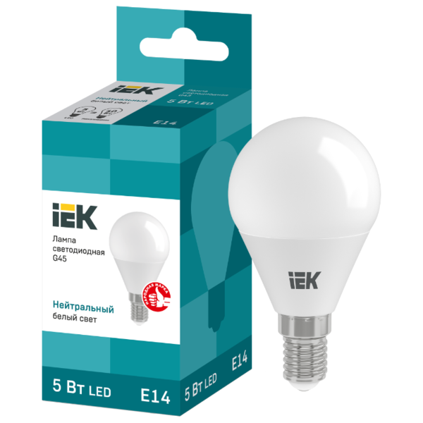 Лампа светодиодная IEK ECO шар 4000K, E14, G45, 5Вт