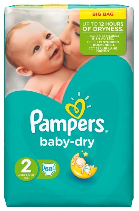Pampers подгузники New Baby-Dry 2 (3-6 кг) 68 шт.