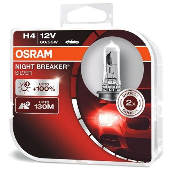 Лампа автомобильная галогенная Osram NIGHT BREAKER SILVER H4 64193NBS-HCB 12V 60/55W 2 шт.