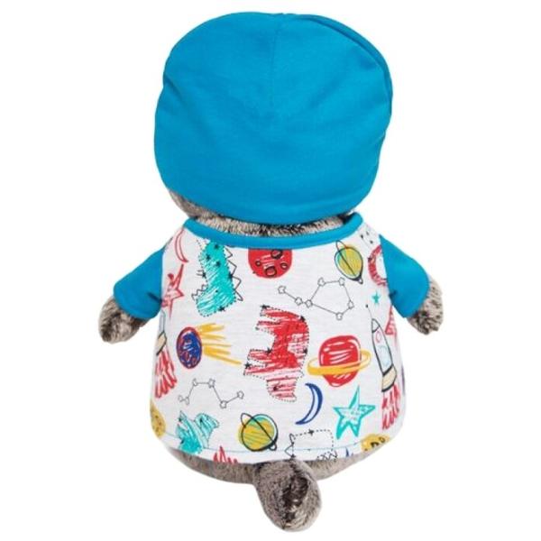 Мягкая игрушка Basik&Co Кот Басик в футболке космос и в шапочке 19 см