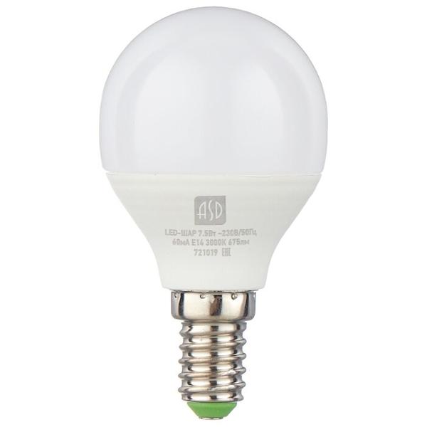 Упаковка светодиодных ламп 10 шт ASD LED-ШАР-STD, E14, 7.5Вт
