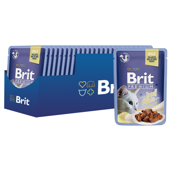 Корм для кошек Brit Premium беззерновой, с говядиной 85 г (кусочки в желе)