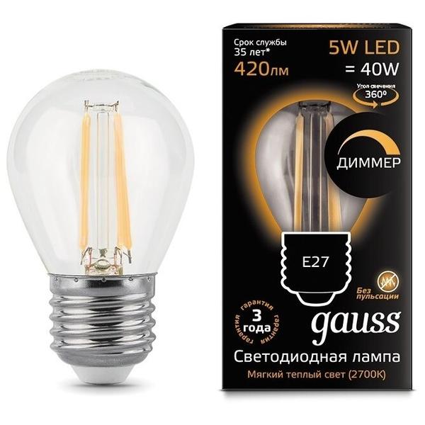 Лампа светодиодная gauss 105802105-D, E27, G45, 5Вт