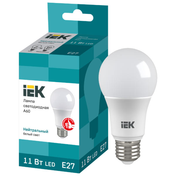 Лампа светодиодная IEK ECO 4000K, E27, A60, 11Вт