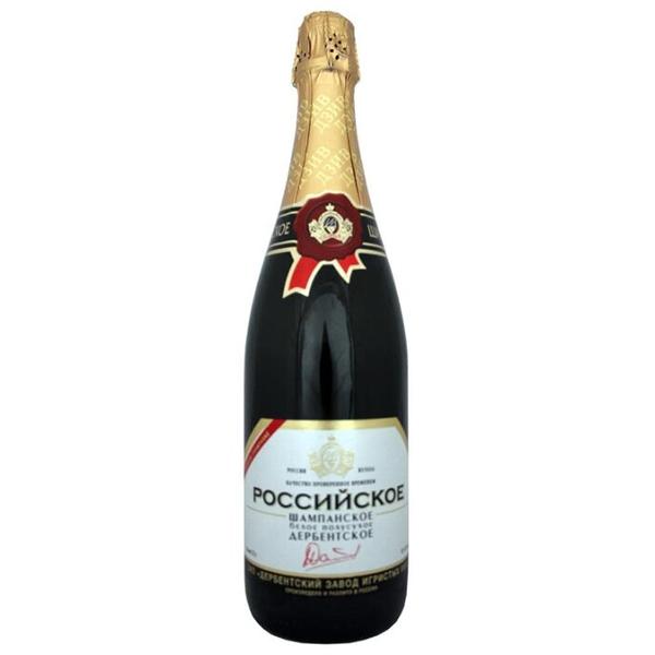 Шампанское Дербентское Российское белое полусухое, 0.75 л
