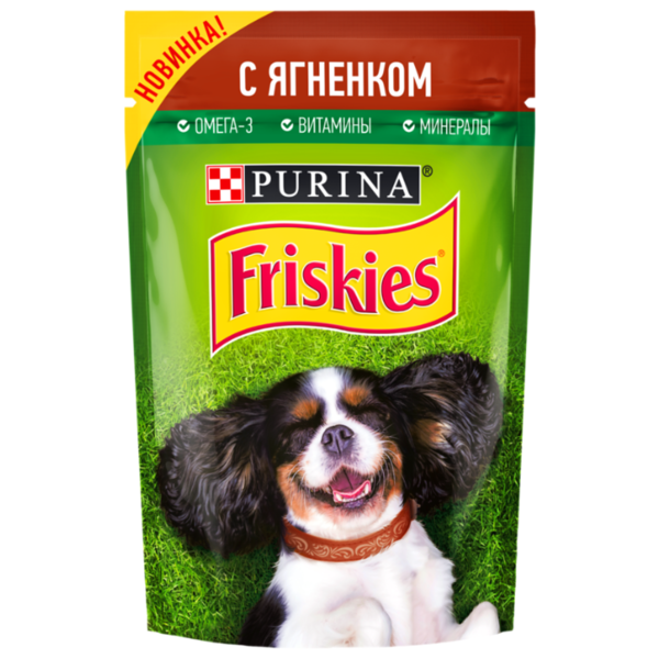 Корм для собак Friskies консервированный полнорационный для взрослых собак, кусочки с ягненком в подливе