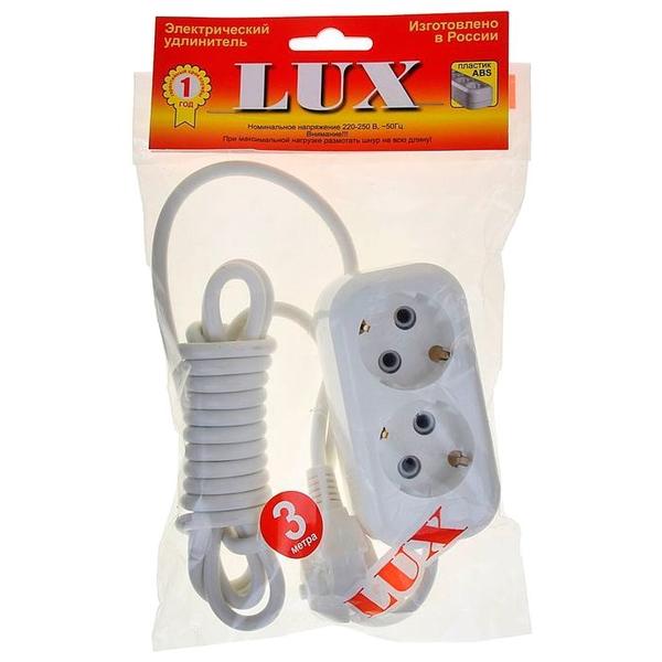 Удлинитель LUX У2-Е, 2 розетки, 3 м, с/з, 16А / 3500 Вт