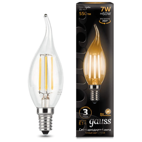 Лампа светодиодная gauss 104801107, E14, CA35, 7Вт