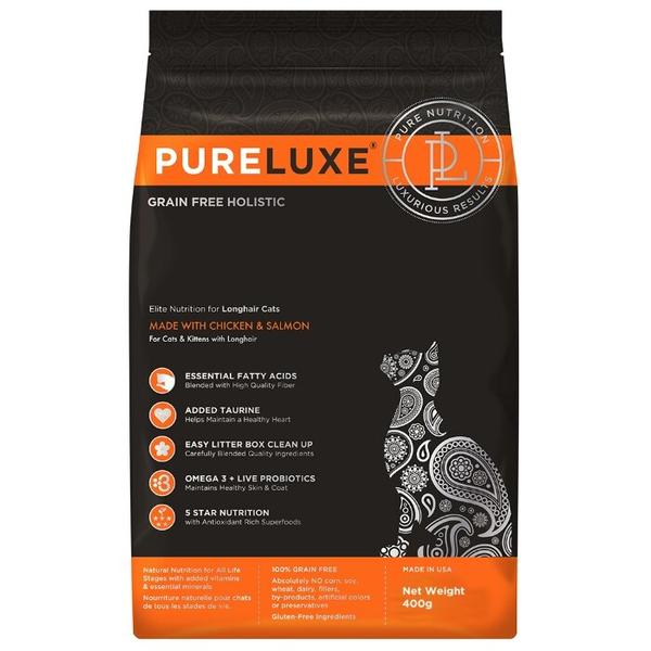 Корм для кошек PureLuxe Elite Nutrition for longhair cats with chicken & salmon