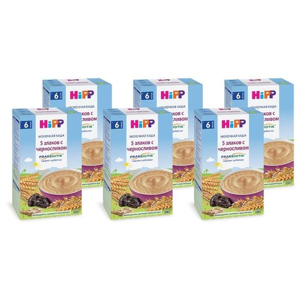 Каша HiPP молочная 5 злаков с черносливом с пребиотиками (c 6 месяцев) 250 г, 6 шт.