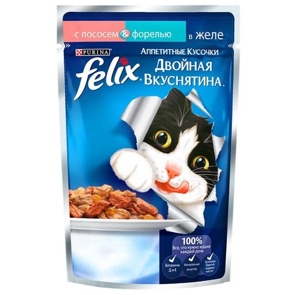 Корм для кошек Felix Двойная вкуснятина с лососем, с форелью (кусочки в желе)