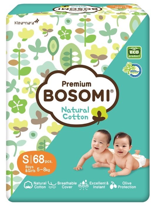 Bosomi подгузники Natural Cotton New S (5-8 кг) 68 шт.