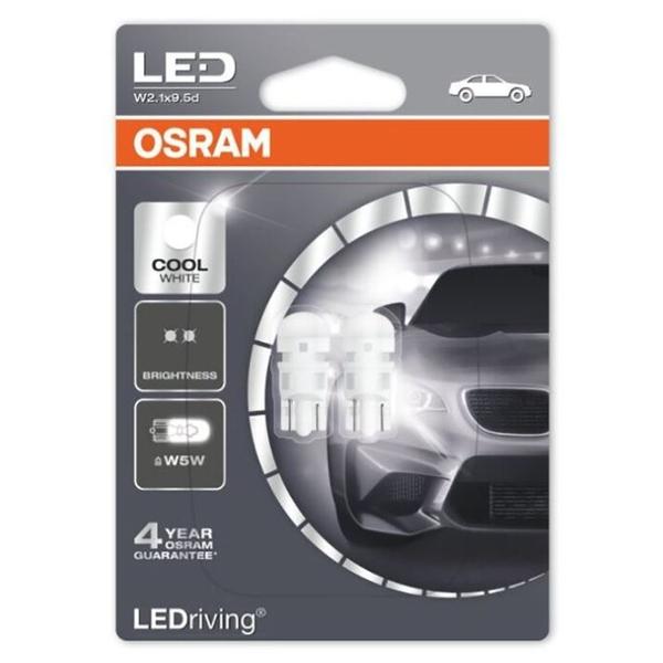 Лампа автомобильная светодиодная Osram COOL WHITE W5W 2880CW-02B 12V 1W 2 шт.