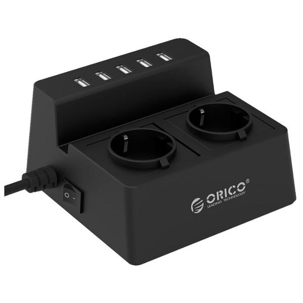 Сетевой фильтр ORICO ODC-2A5U-BK, 2 розетки, 1.5 м, с/з, 10А / 2500 Вт
