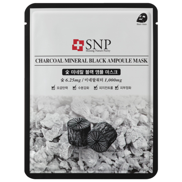 SNP маска с экстрактом черного угля Charcoal Mineral Black Ampoule Mask