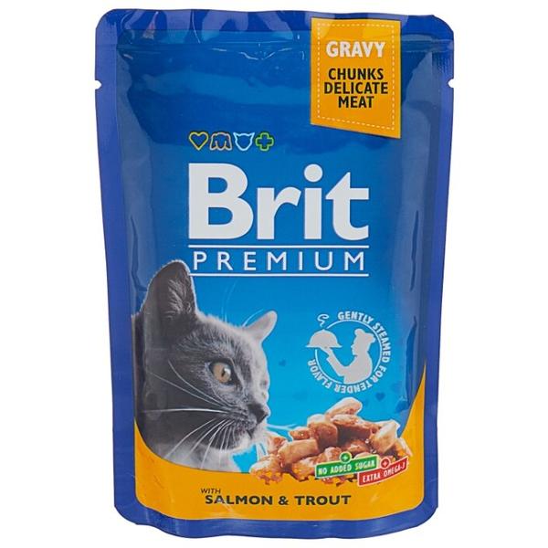 Корм для кошек Brit Premium беззерновой, с лососем, с форелью 100 г (кусочки в соусе)