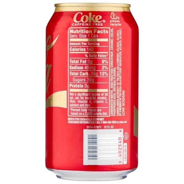 Газированный напиток Coca-Cola Caffeine Free, США