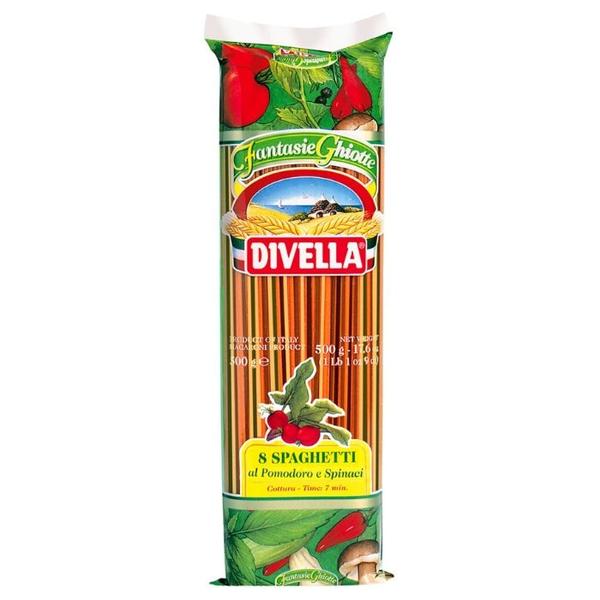 Divella Макароны Fantasie Ghiotte Spaghetti 8 из твердых сортов пшеницы с томатом и шпинатом, 500 г