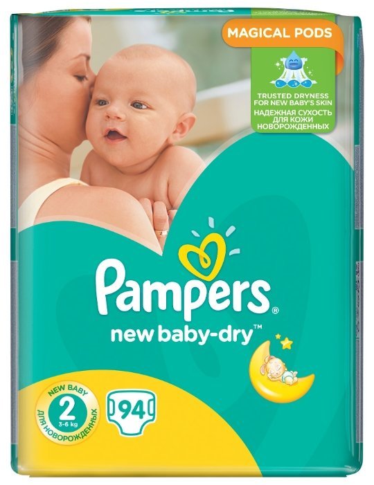 Pampers подгузники New Baby-Dry 2 (3-6 кг) 94 шт.