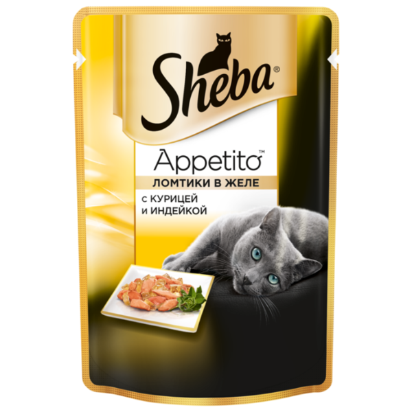 Корм для кошек Sheba Appetito с курицей, с индейкой 85 г (кусочки в желе)