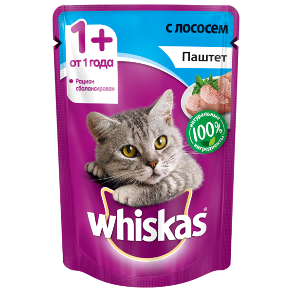 Корм для кошек Whiskas беззерновой, с лососем 85 г (паштет)