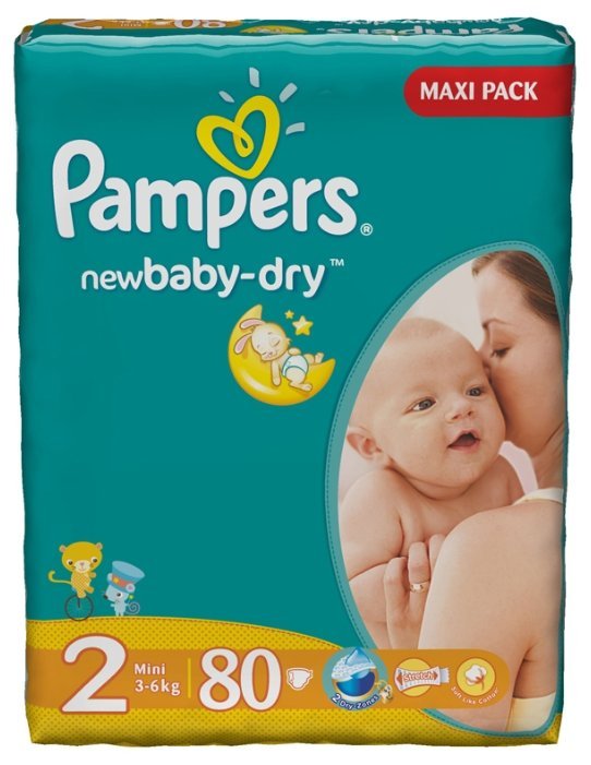 Pampers подгузники New Baby-Dry 2 (3-6 кг) 80 шт.
