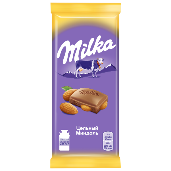 Шоколад Milka молочный с цельным миндалем