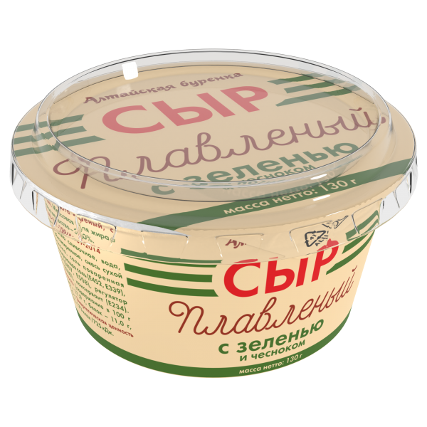 Сыр Алтайская Буренка плавленый из творога с чесноком и зеленью 35%