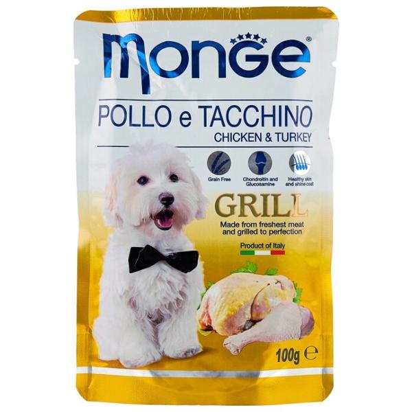 Корм для собак Monge Grill для здоровья кожи и шерсти, для здоровья костей и суставов, индейка, курица 100г