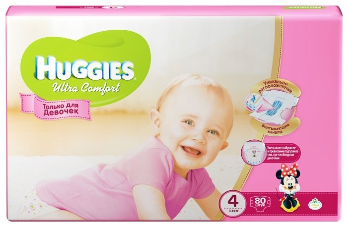 Huggies подгузники Ultra Comfort для девочек 4 (8-14 кг) 80 шт.