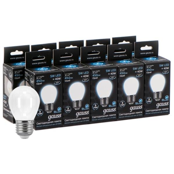 Упаковка светодиодных ламп 10 шт gauss 105202205, E27, G45, 5Вт