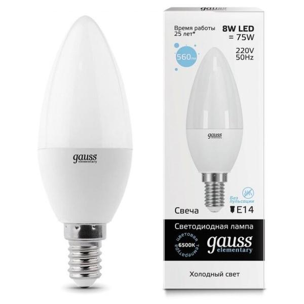 Лампа светодиодная gauss 33138, E14, C37, 8Вт
