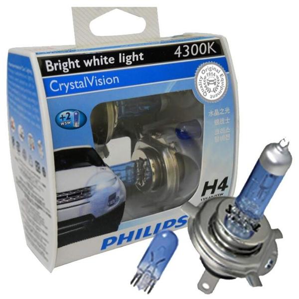 Лампа автомобильная галогенная Philips Crystal Vision 12342CVSM H4/W5W 2 шт.