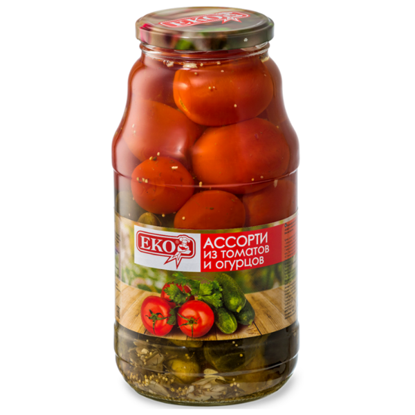 Ассорти из томатов и огурцов Solvita стеклянная банка 1.8 л