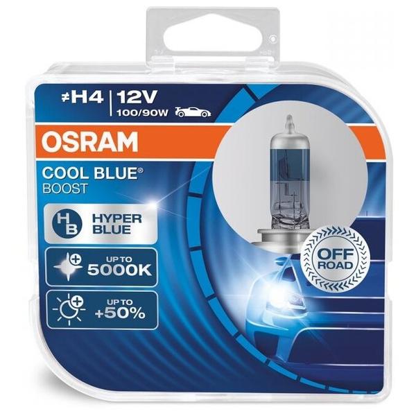 Лампа автомобильная галогенная Osram COOL BLUE HYPER PLUS 62193CBB-HCB 50% H4 100/90W 2 шт.