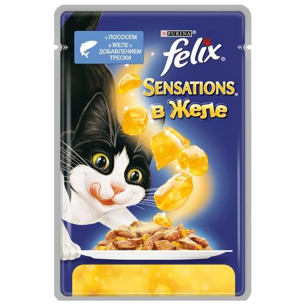 Корм для кошек Felix Sensations с лососем, с треской 85 г (кусочки в желе)