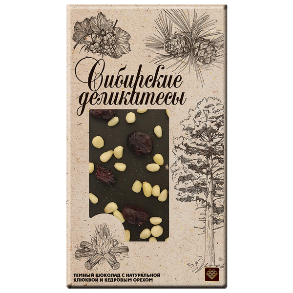 Шоколад Libertad Сибирские деликатесы темный с натуральной клюквой и кедровым орехом