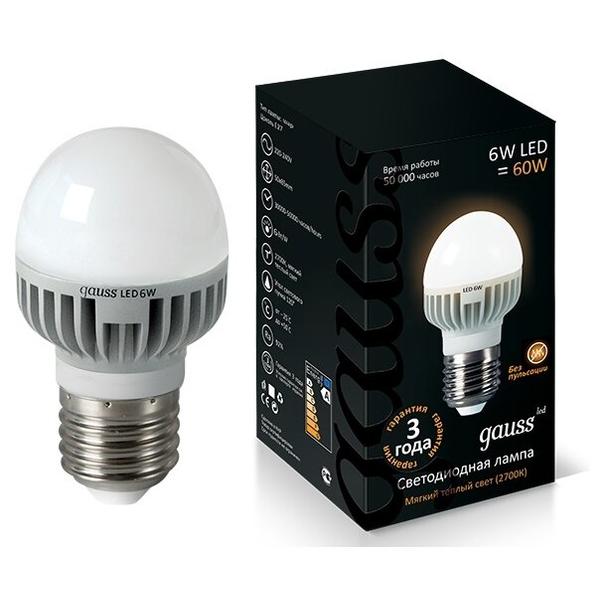 Лампа светодиодная gauss EB105102106, E27, G45, 6Вт
