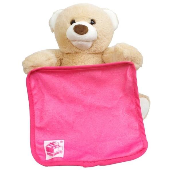 Мягкая игрушка 1 TOY Мишка играет в прятки, с розовым одеялом 25 см