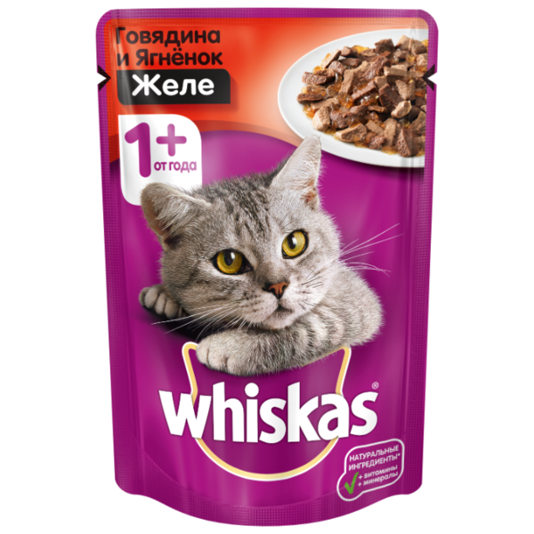 Корм для кошек Whiskas с ягненком, с говядиной (кусочки в желе)