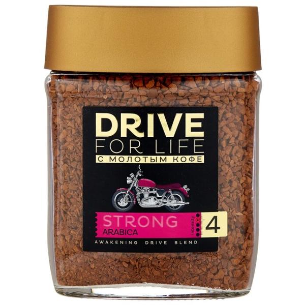 Кофе растворимый DRIVE for LIFE Strong с молотым кофе, стеклянная банка