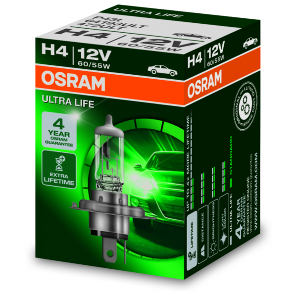 Лампа автомобильная галогенная Osram Ultra Life 64193ULT H4 60/55W 1 шт.