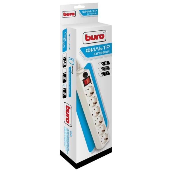 Сетевой фильтр Buro 600SH-5-W, 6 розеток, 5 м, с/з, 10А / 2200 Вт