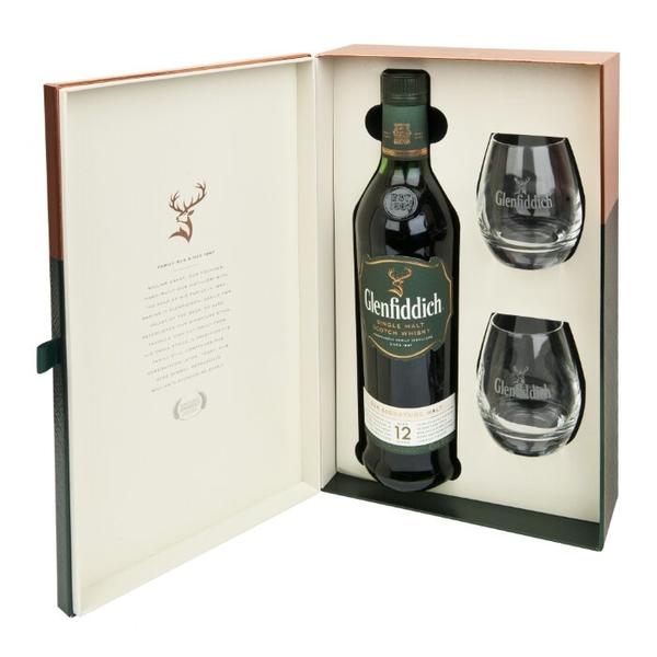 Виски Glenfiddich 12 лет 0,75 л + 2 стакана, подарочная упаковка