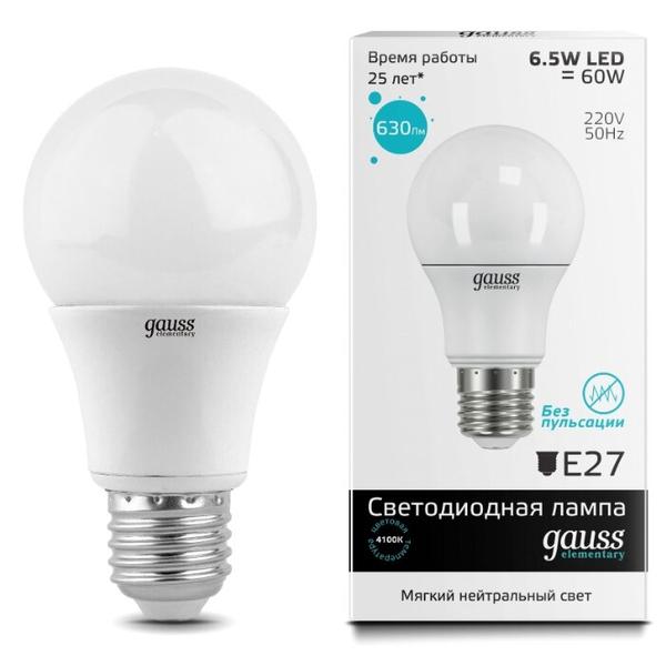 Лампа светодиодная gauss 23227, E27, A60, 6.5Вт