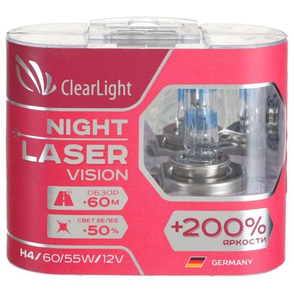 Лампа автомобильная галогенная ClearLight Night Laser Vision+200% H4 12V 60/55W 2 шт.