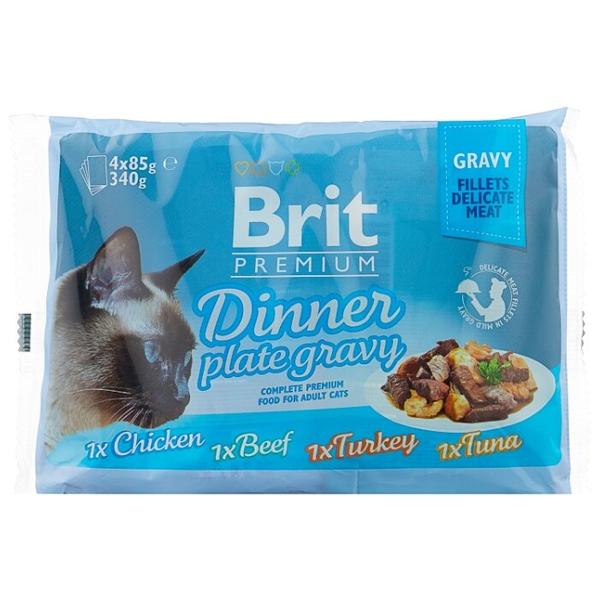 Корм для кошек Brit Premium Dinner Plate с курицей, с индейкой, с говядиной, с тунцом 85 г (кусочки в соусе)